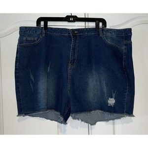 Agnes Orinda Womens Plus Raw Hem Distressed Denim Bermuda Shorts 4X Dark Blue